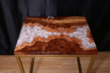 Pearlescent Burl Elm Side Table